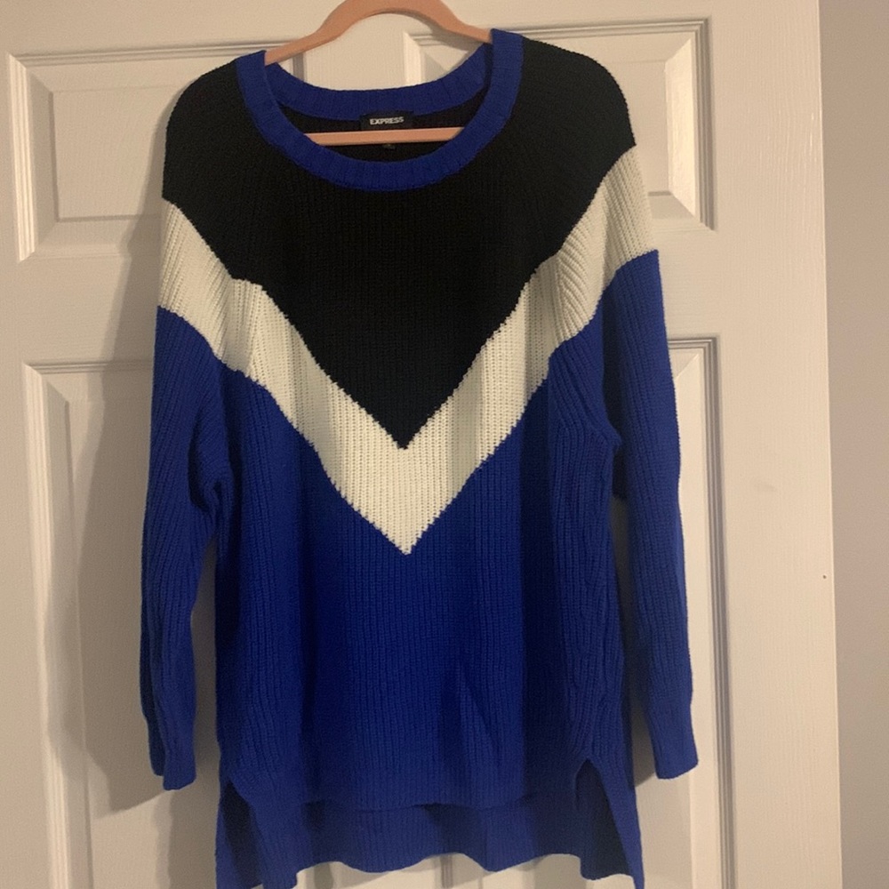 Blue, Black and White Chevron Sweater